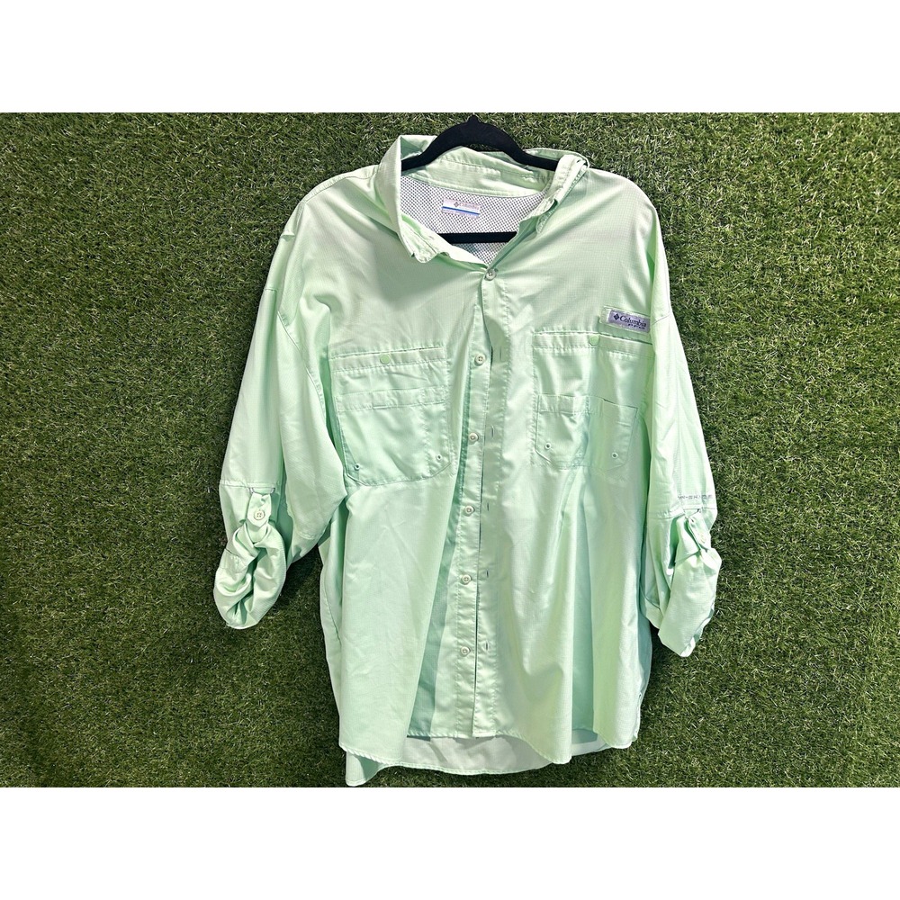Columbia PFG Men's Green Long Sleeve Button-Up Fishing Shirt, Breathable XXL